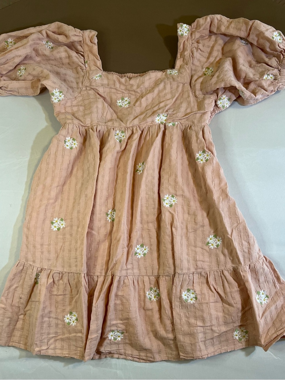 Dusty Pink Floral Puff-Sleeve Mini Dress